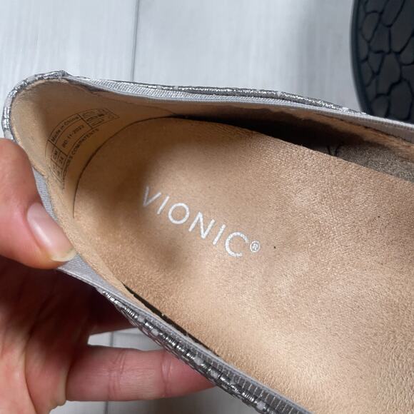 Vionic Women's 7.5 Anita Silver Woven Comfy Ballet Flats Slip On - Picture 7 of 9